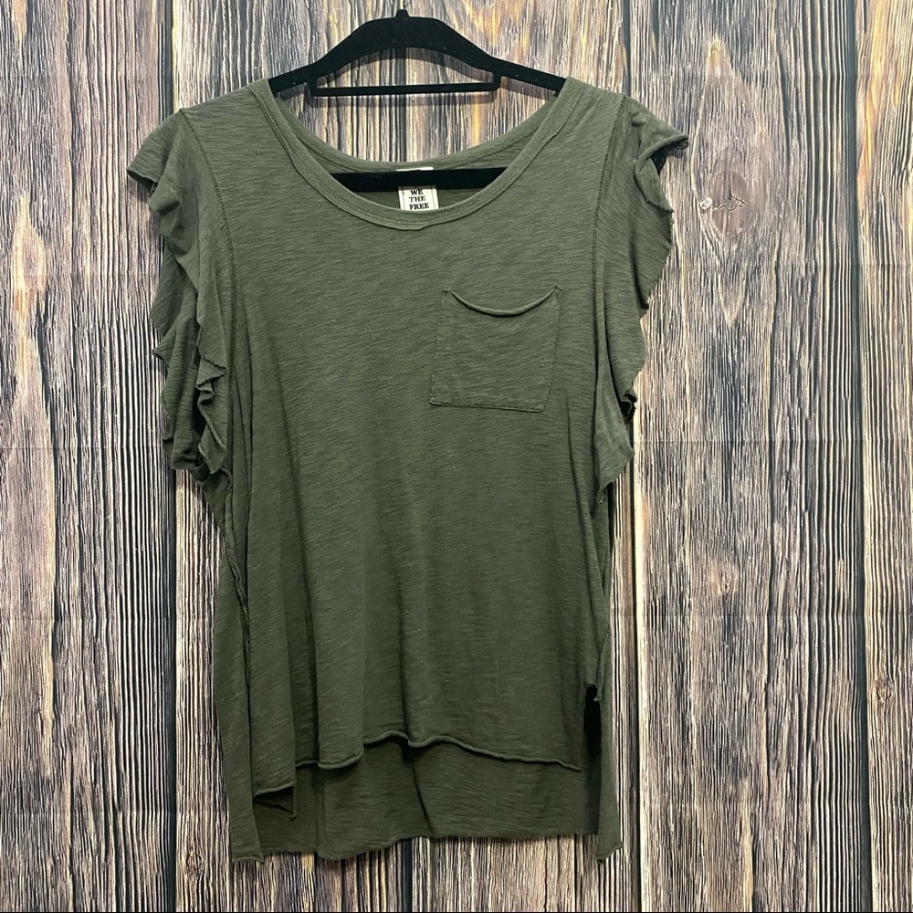 Free People | olive green drape ruffle sleeve tee